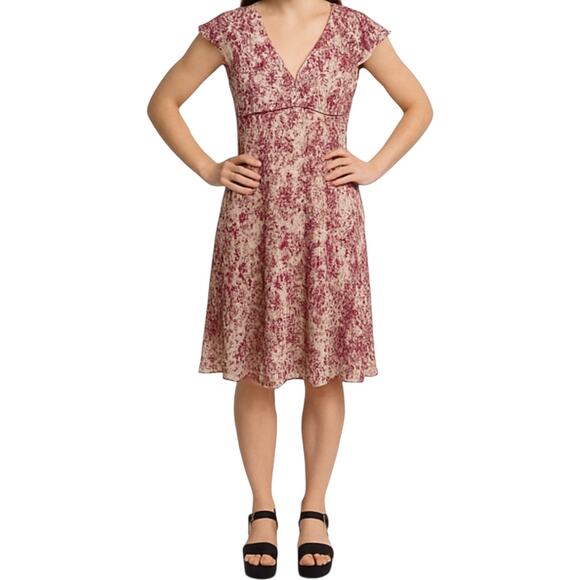 VTG Y2K Studio Y Empire Waist Dress Floral Short Sleeve V-Neck Tie Front Pink XL - Picture 1 of 5